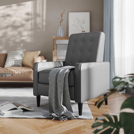Flash Furniture Ezra Mid-Century Modern LeatherSoft Upholstered Button Tufted Pushback Recliner in Light Gray SG-SX-80415N-LGY-GG
